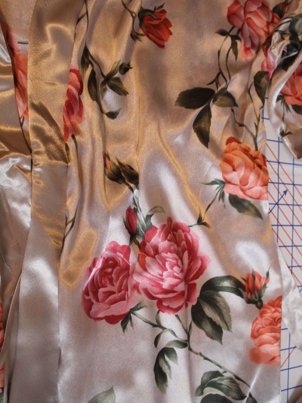 Vintage 90s Elysian Fields Taupe Robe Cabbage Rose NWT Deadstock Large - Picture 7 of 9